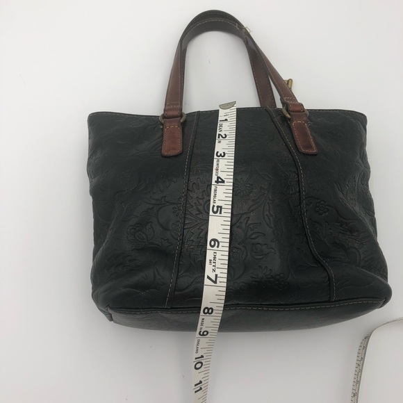 Fossil Black Floral Embossed Purse Hand Bag - Picture 8 of 10